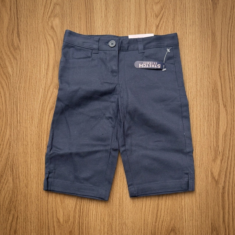 Chaps Girls School Uniform Stretch Skimmer Shorts Size 5 Regular Navy NWT
